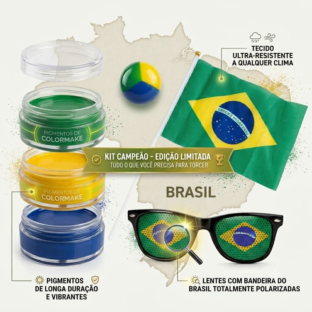 Kit Copa Do Mundo Torcedor Seleção Brasil Hexa 2026 Pintura Facial Bandeira Envio Rápido