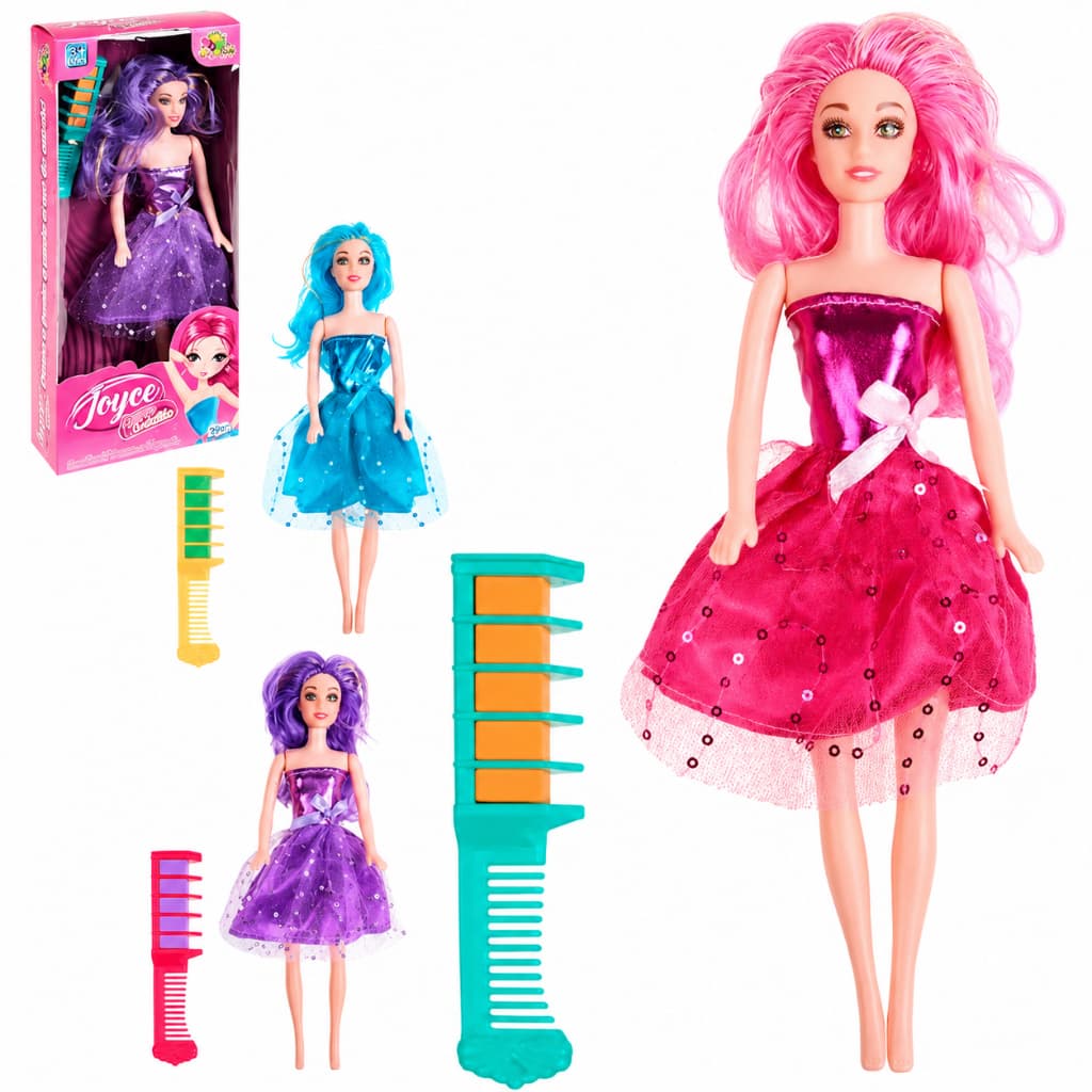 Boneca Joyce Pinta Cabelo 29cm com Escova Brinquedo Infantil Meninas