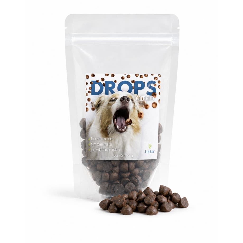 Drops - carneiro 100g petisco de treino natural para cães e gatos Lecker Petiscos