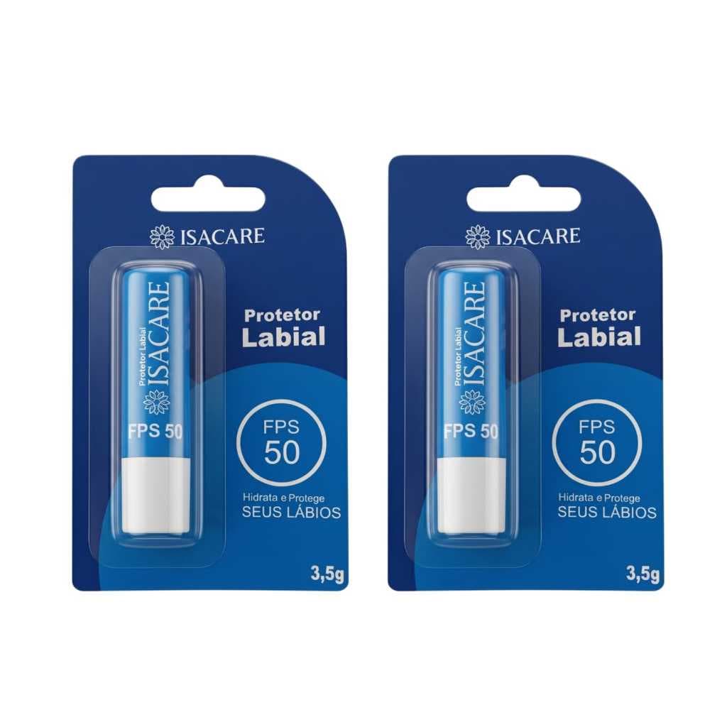 Kit 2 Protetor Solar Labial em Bastão FPS 50 Hidrata e Protege os Lábios - Isacare 3,5g