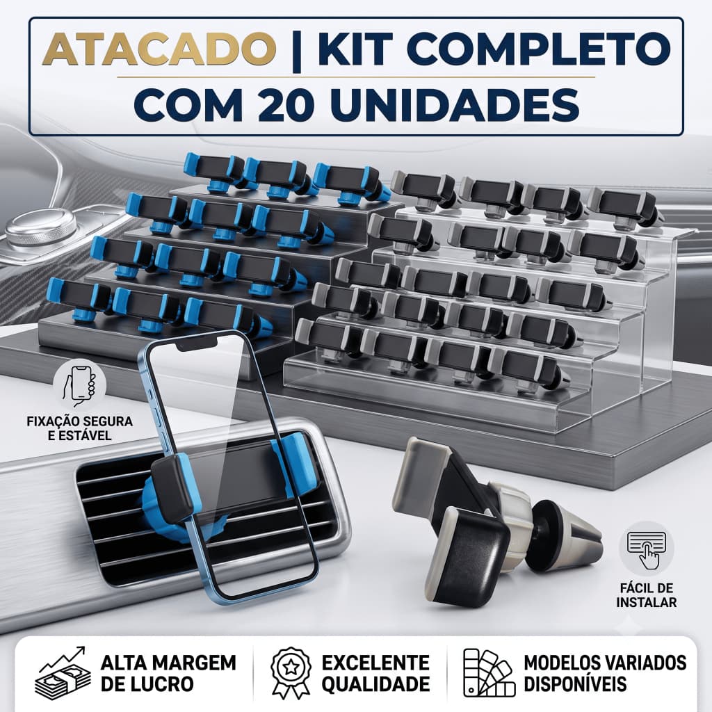 Kit 20 Suportes Para Celular Carro Universal Saída De Ar Veicular Atacado Revenda