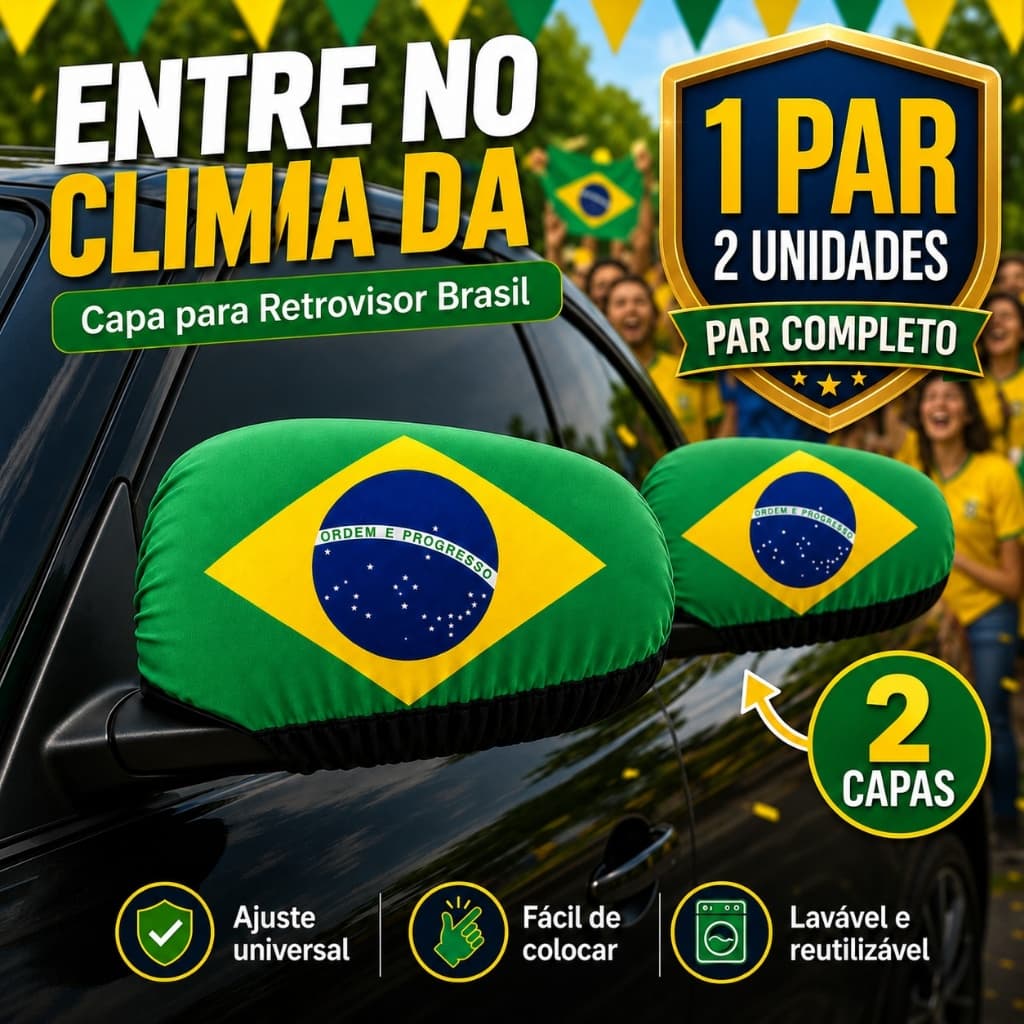 Kit Capa Brasil Retrovisor Carro Ajustavel Universal Copa do Mundo 2026 Bandeira Brasil