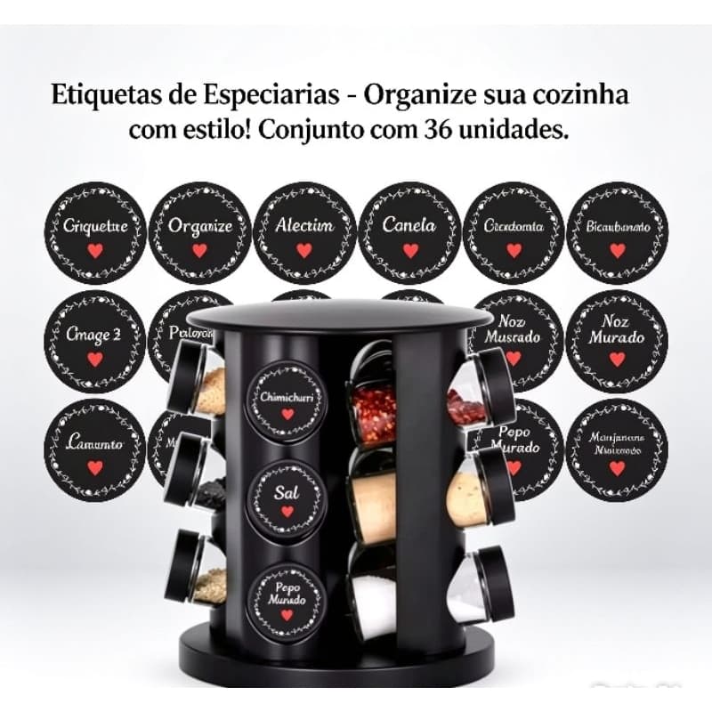 36 Etiquetas para Potes de Condimentos Adesivo Impermeável 3,8x3,8cm Premium a prova d’água