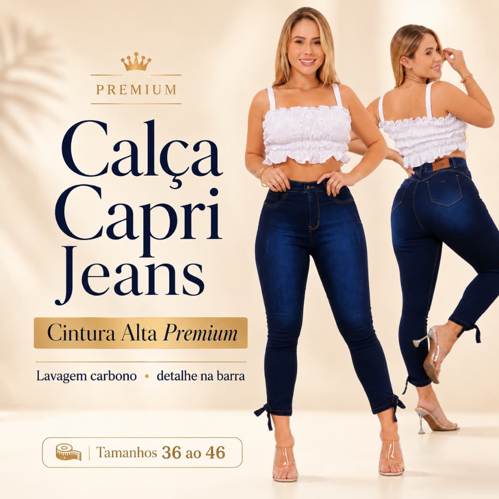 Calça Jeans Feminina Cintura Alta Calças Capri Skinny Barra Modeladora