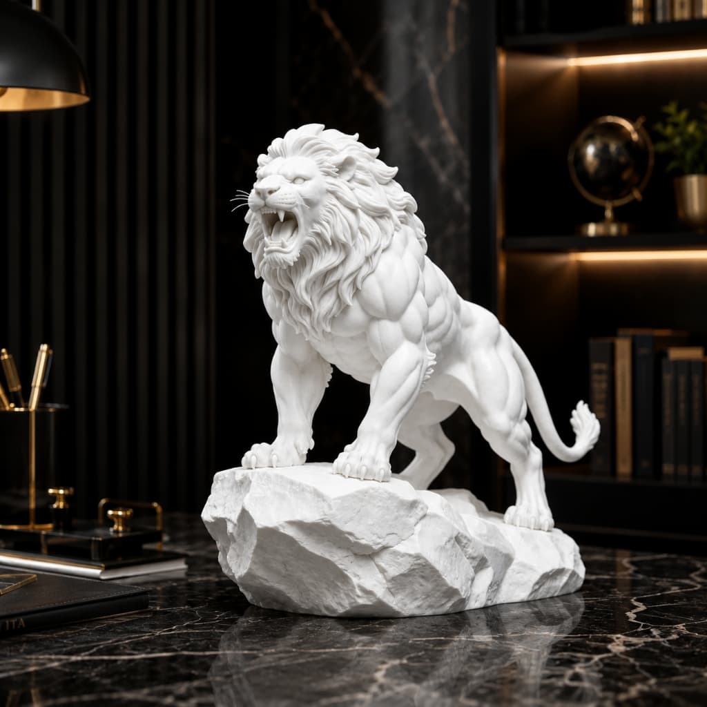 Escultura Decorativa Leão Rugindo Moderna Luxo Minimalista/Enfeite Decoração Estatueta Escultura Leão Quarto Sala