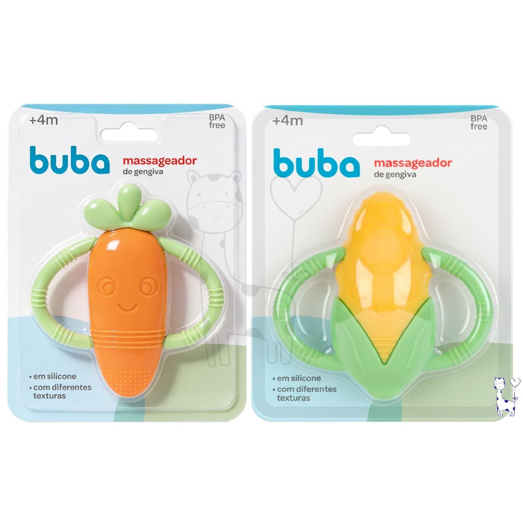 Massageador de Gengiva Bebê Buba Silicone Cenoura Milho Mordedor Sensorial BPA Free Dentição