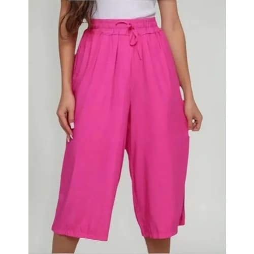 Calça Cintura Alta Pantacourt Viscolycra Soltinha Casual Pink G
