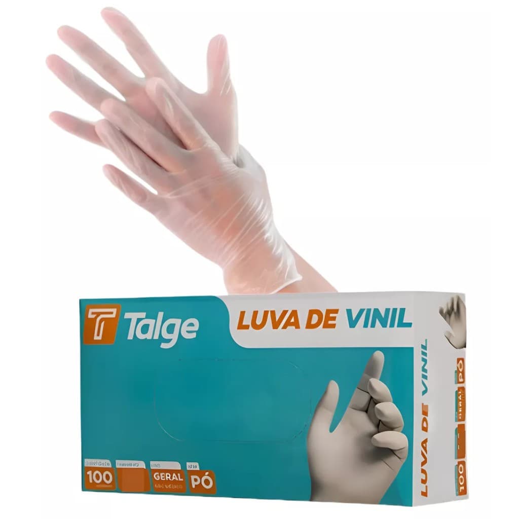 Luva de Vinil TALGE 100 Unidades com Hipoalergênica para Uso Único
