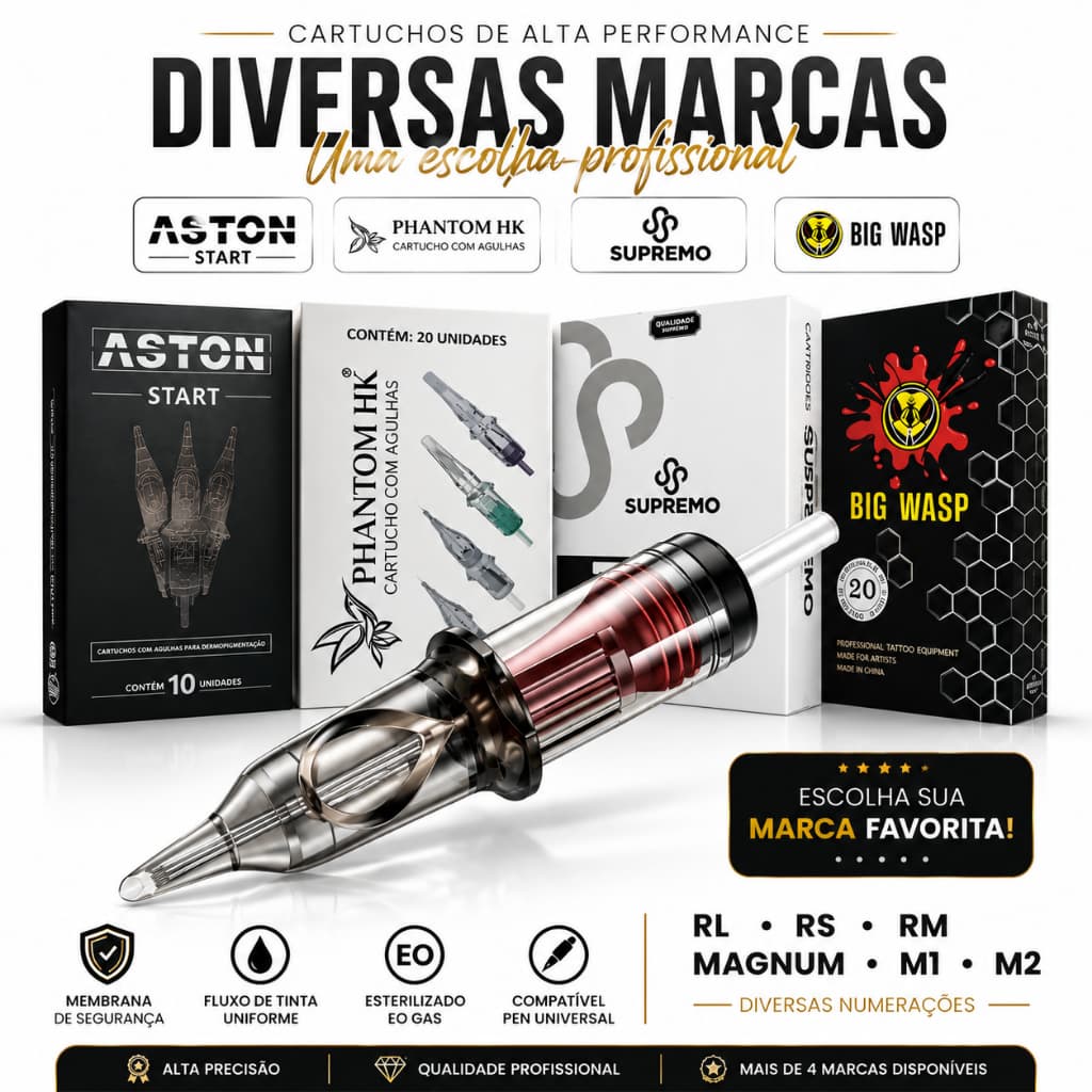 Agulhas Cartucho Para Tatuagem Supremo Phantom Aston Big Wasp De Tattoo Traço/pintura RL /MG/ RM/ RS