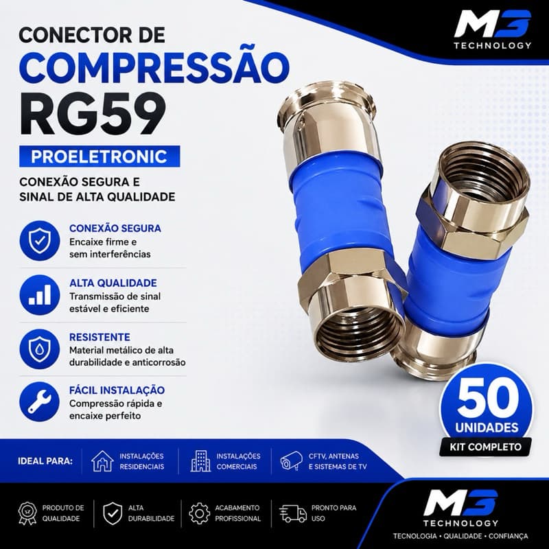 Kit 50 Conectores de Compressão Rg59 Pro eletronic