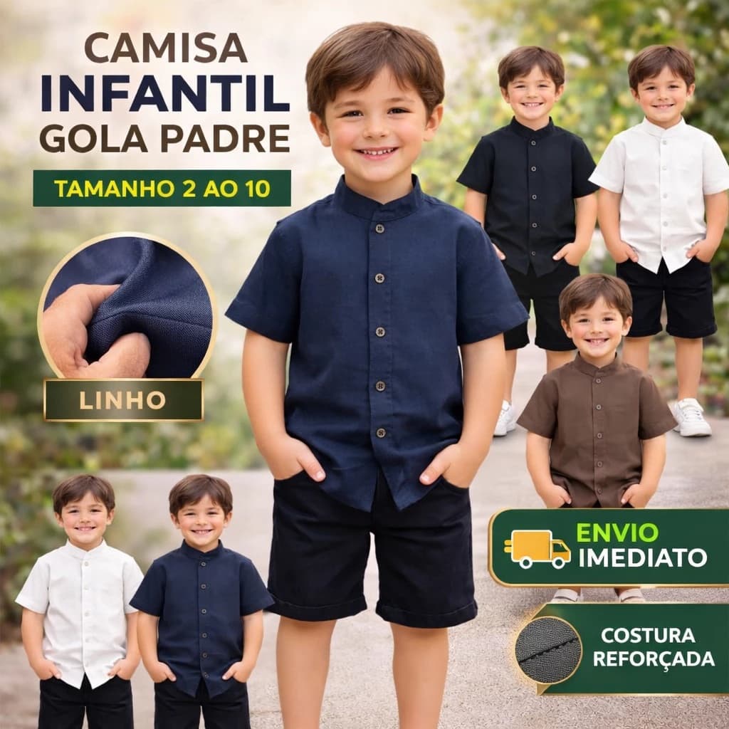 Camisa Menino Gola Padre Manga Curta 2 a 10 Conforto e Estilo - ENVIO IMEDIATO !!!