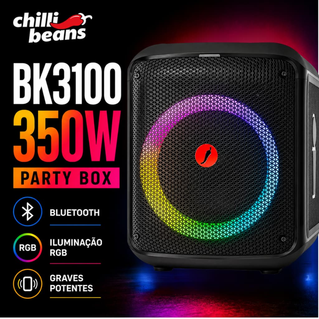 Party Box Bluetooth Chilli Beans BK3100 350W RGB Portátil