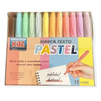 Marca Texto Pastel KAZ 12 Cores – Canetas Fluorescentes para Estudo, Escritório e Organização