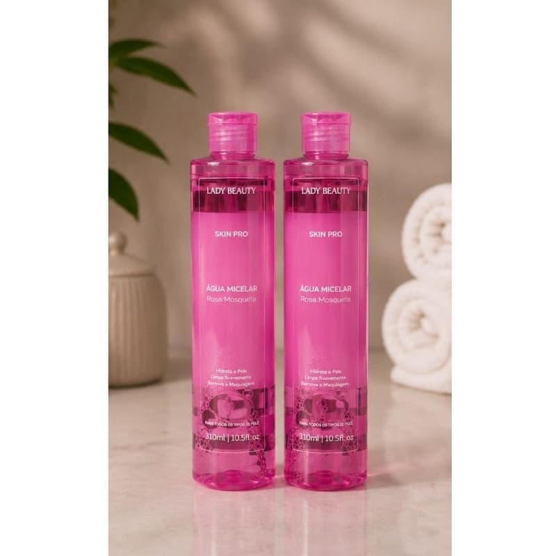 Agua Micelar Rosa Mosqueta Hidratação Profunda Demaquilante de Maquiagem 310ml - Lady Beauty