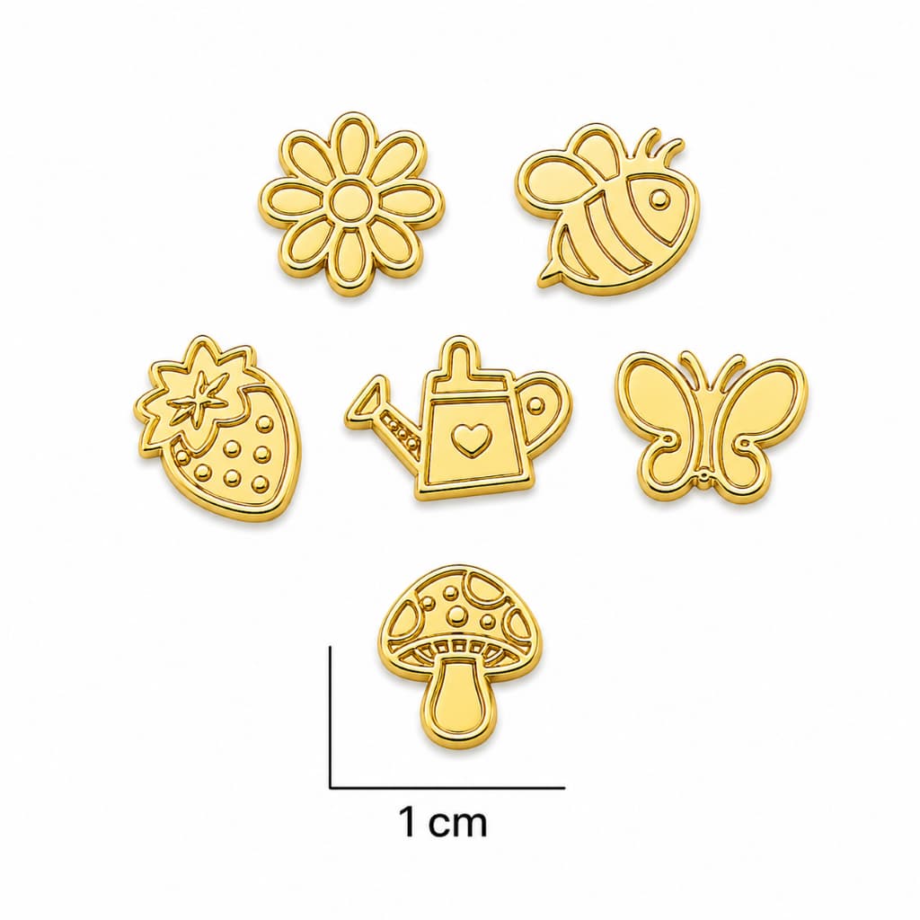 30/50/80 Mini Apliques 1CM Abelha Cogumelo Flor Borboleta Morango Regador em Acrílico p/ Decoração Acabamentos Laços 1cm