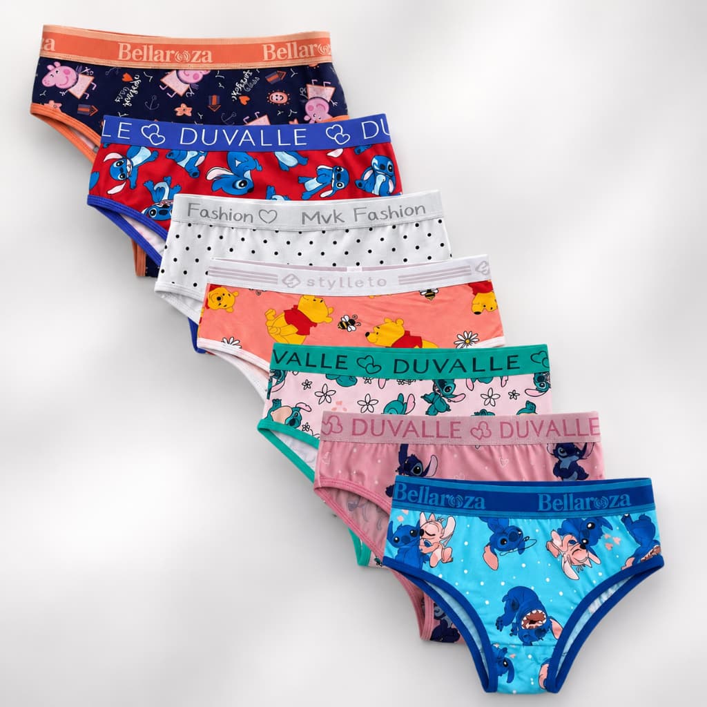 Kit 5 Calcinhas Infantil Menina Moça Elástico Exposto Confortável Microfibra Estampadada 8 a 13 Anos