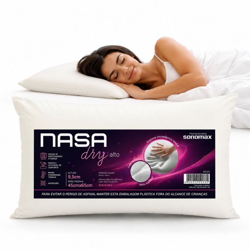Travesseiro Duoflex Nasa Dry Baixo 9,5cm 45x65 Espuma Viscoelástica Anatômico
