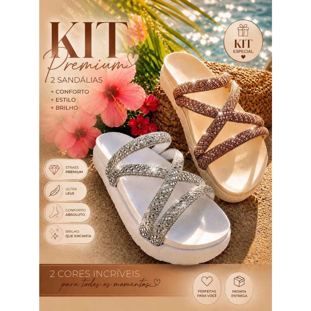 Papete 2 Pares Kit Confortável Strass Brilhante Verão Passeio Trabalho Moderna Luxuosa Casual Leve Plataforma Diária