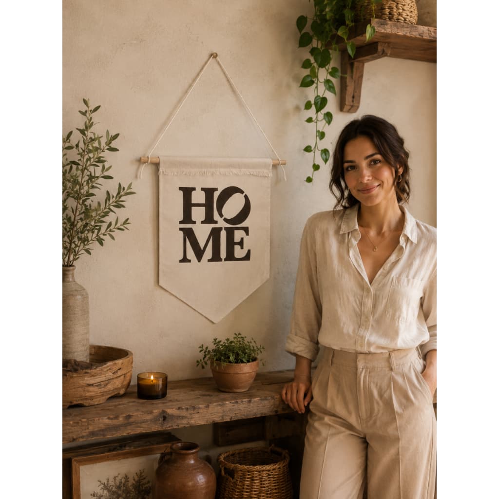 Flâmula decorativa de parede tecido frase Home