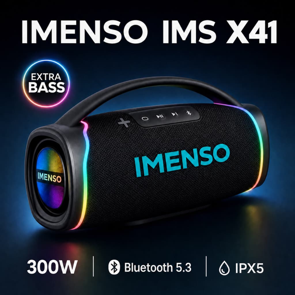 Caixa de Som Potente Amplificada Imenso X41A com 300W RGB Bluetooth Pendreve Graves Fortes