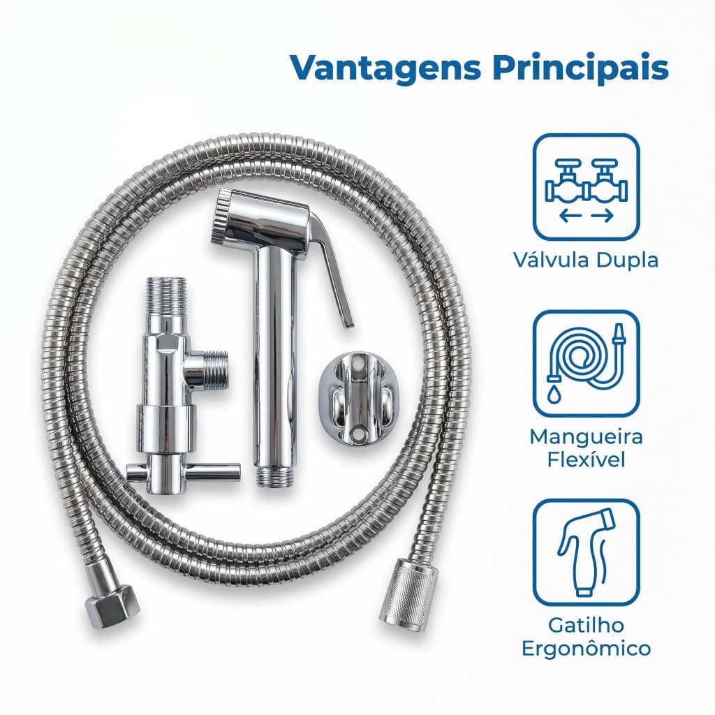 Kit Sprayer Bidé Mangueira Flexível 1.2 Metros com Válvula Adaptável para Banheiro