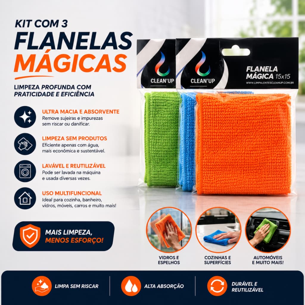 Flanela Microfibra Magica Kit 3/6/9 Pano Multiuso Para Limpeza Oculos Vidros Prata Automotivo Lenços