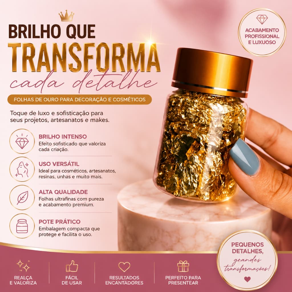 Pote Pequeno Folha de Ouro Nail Art Decoração Unhas Bronze