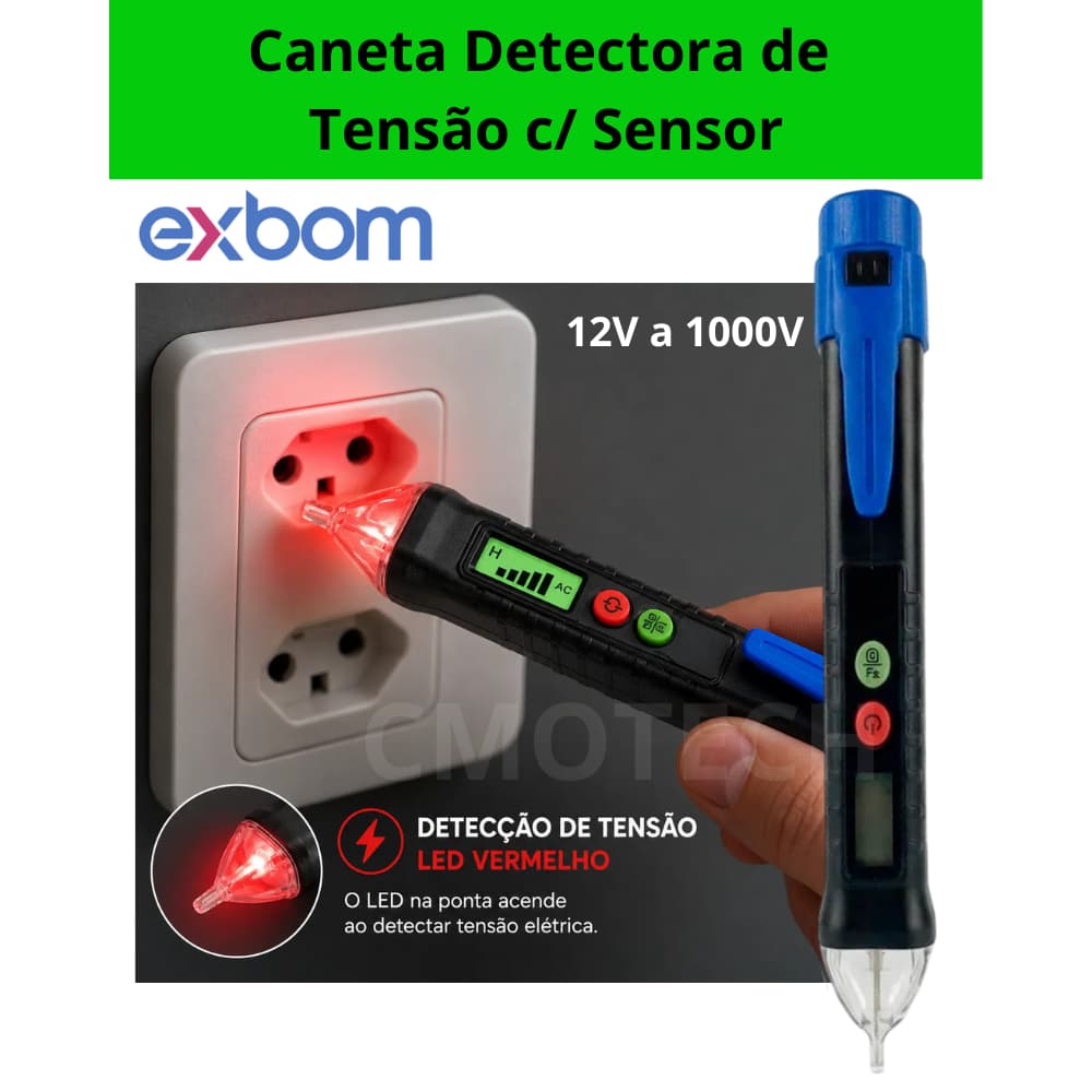 Caneta Detectora Tensão/Eletrica Digital Exbom DT160 C/ Display LCD Sem Contato12V a 1000V AC Azul