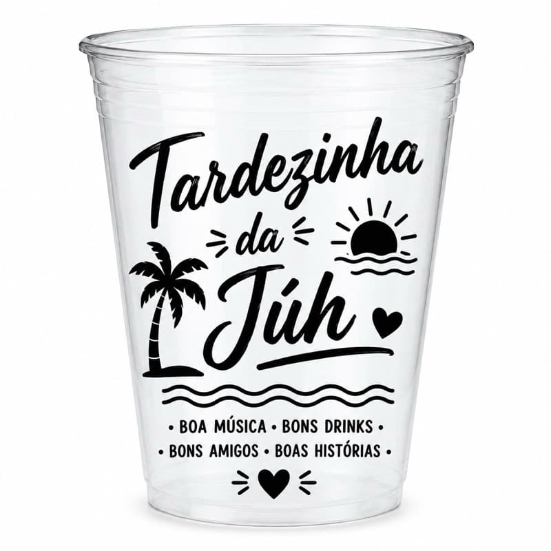 Copo Descartável Personalizado Tardezinha 300ml | Copo Premium Transparente para Festa | 50, 100, 200 e 300 Unidades