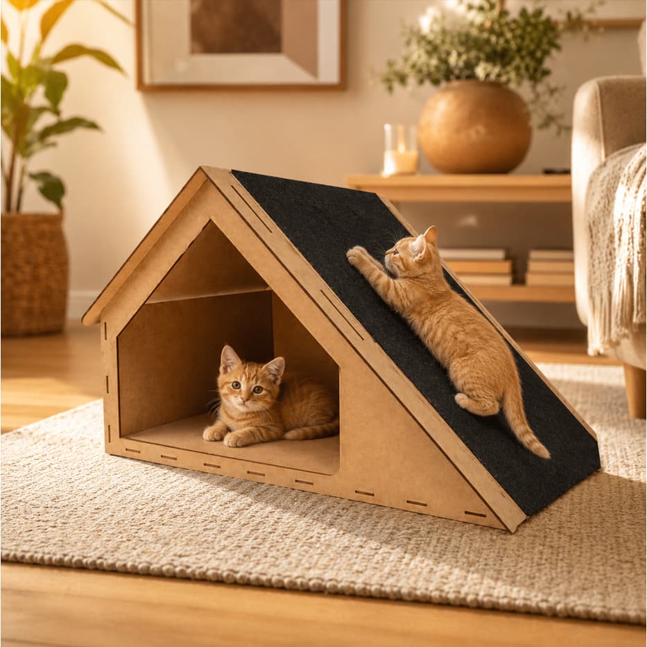 Arranhador Toca Casinha para Gatos Rampa Antiestresse 30x47x36cm Playground Casa de Gato