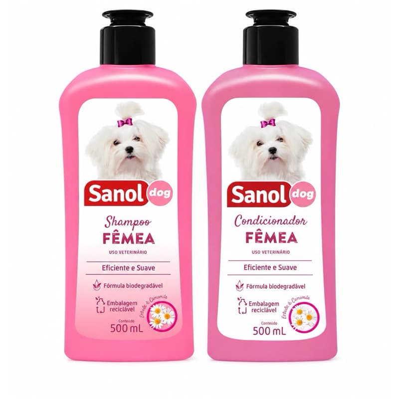 Kit Shampoo e Condicionador Labelle Sanol Dog para Cães | Higiene, Limpeza, Maciez e Brilho da Pelagem