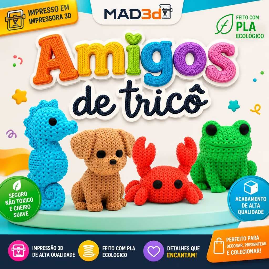 Mini Bichinho Estilo Tricô 3D | Amigurumi Kawaii | Miniatura em PLA | Decoração Fofa | MAD3d