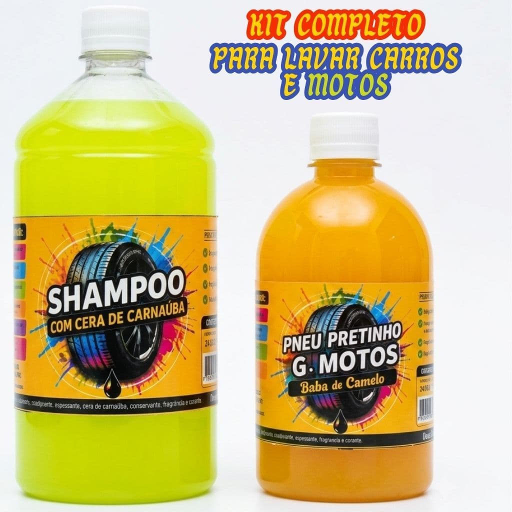 Kit Shampoo Com Cera De Carnaúba 1 Litro + Pretinho Para Pneus 500ML