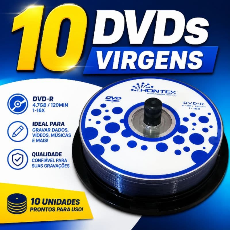10 DVDs Virgens DVD-R Hontek – 4.7GB | 120 Min | 16x