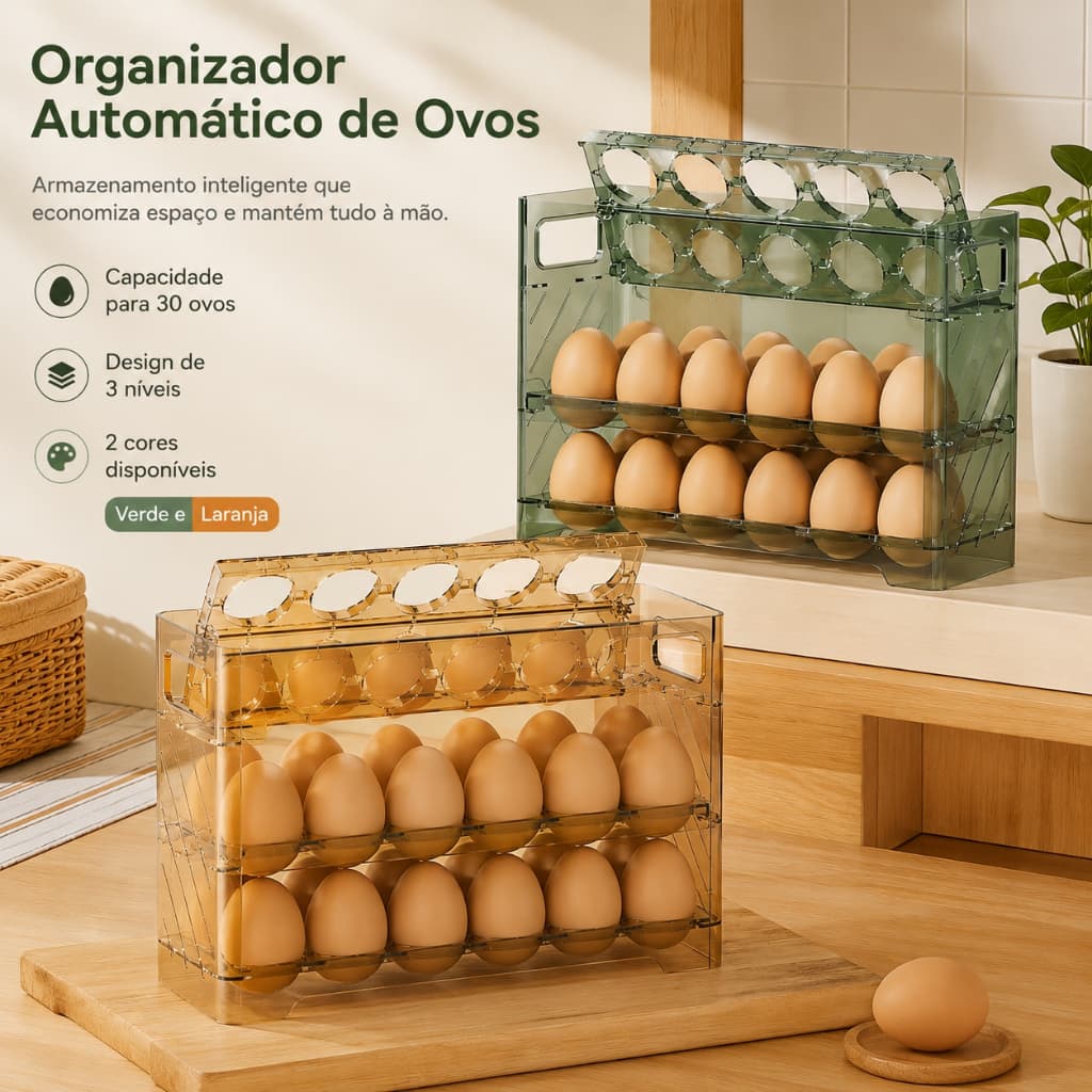 Porta Ovos de 3 andares Bandeja Dispenser Rolante Organizadora ate 30 Unidades