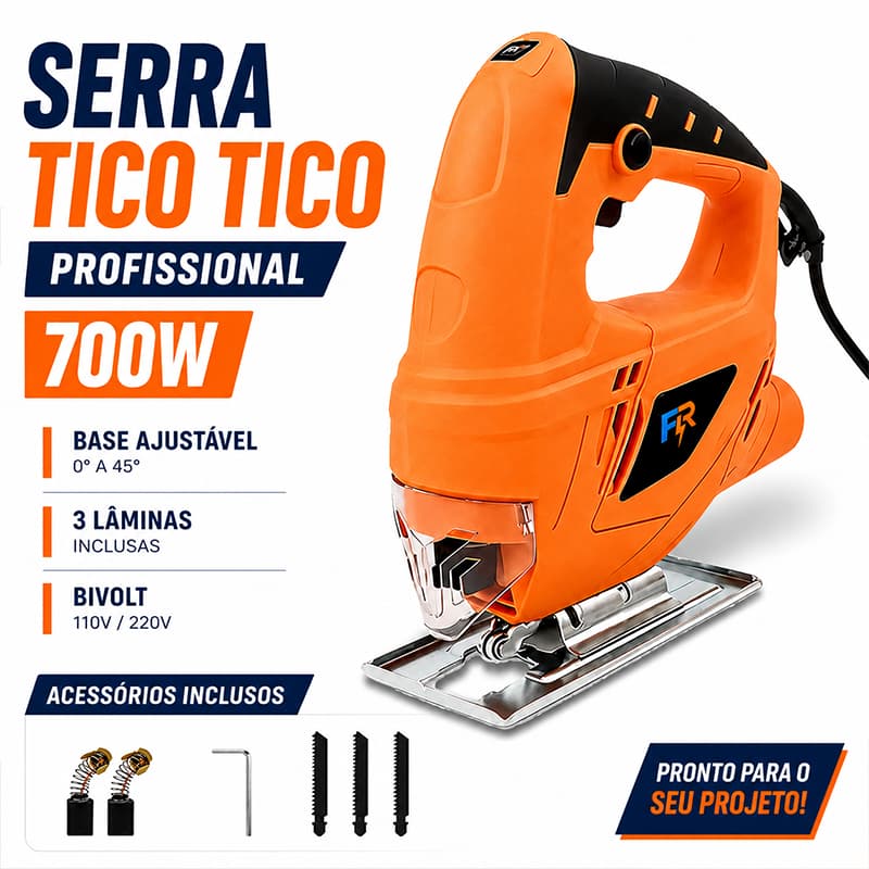 Serra Tico Tico Profissional 700W Base Ajustável com Lâminas com 3 Lâminas
