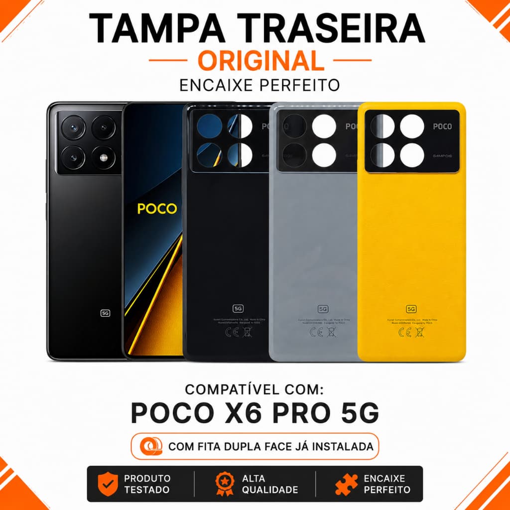 Tampa Poco X6 Pro 5G Traseira Carcaça Capa de Trás Original Com Dupla Face Bom Encaixe