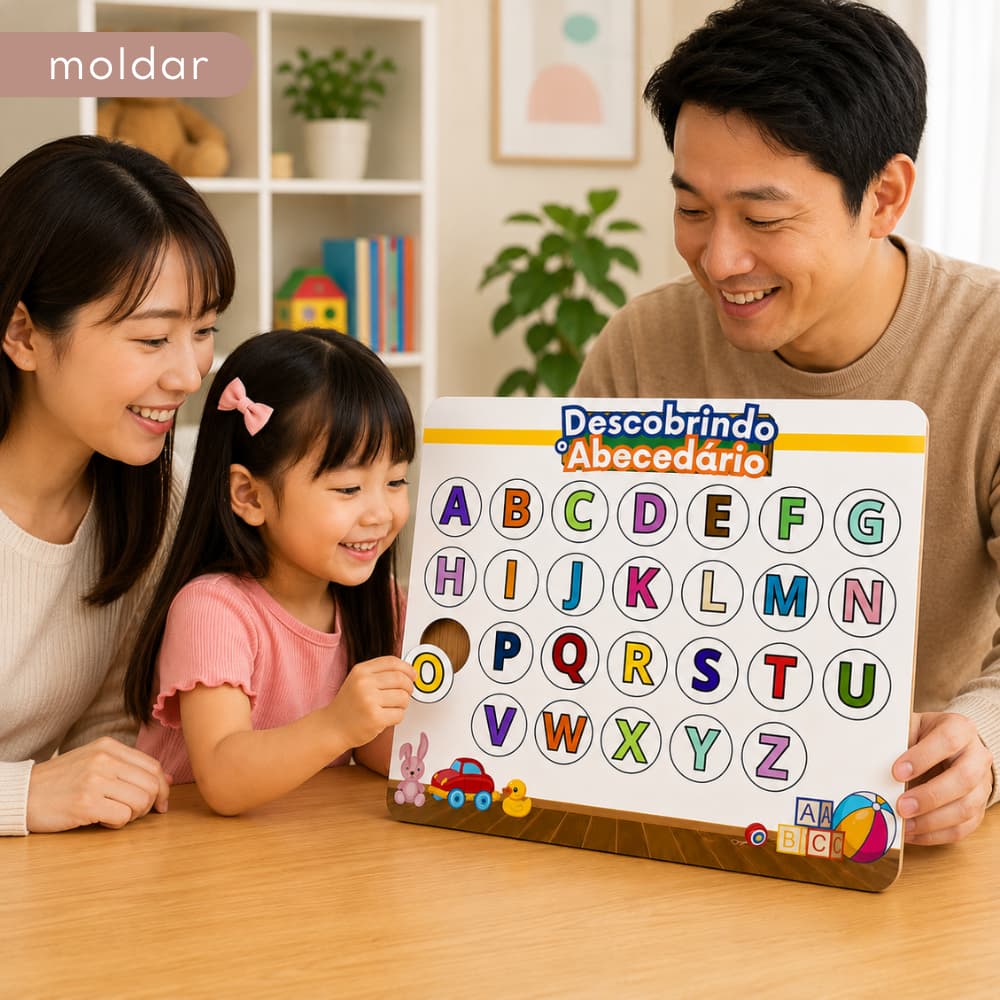 Jogo Educativo Infantil Descobrindo o Abecedário MDF Brinquedo Pedagógico Alfabetização Letras