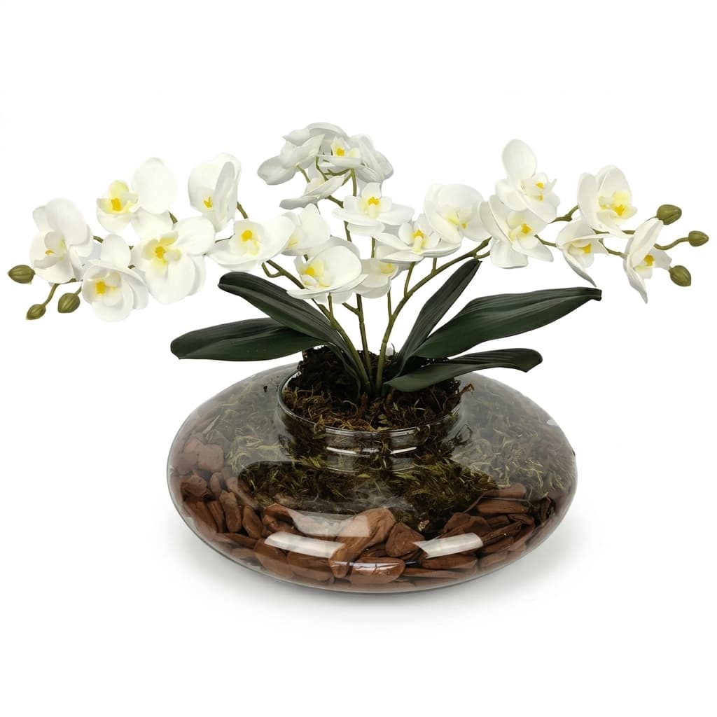 Arranjo de Orquídea Artificial Silicone 3D Peq Vaso de Vidro
