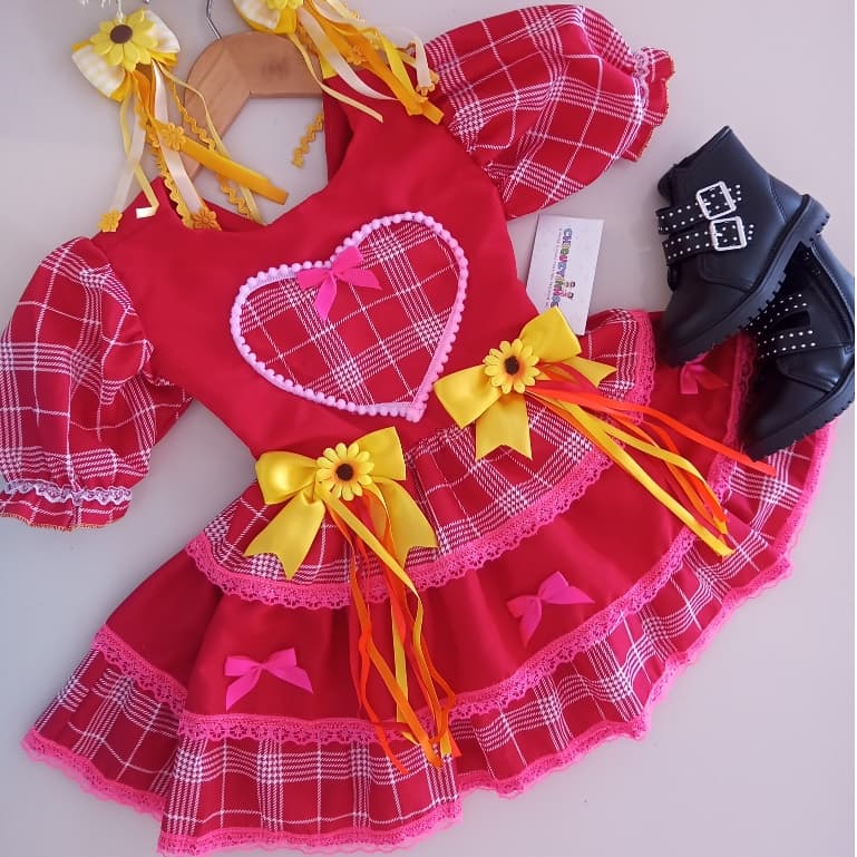 Vestido quadrilha menina xadrez tamanhos 2,4,6,8,10 e 12 anos
