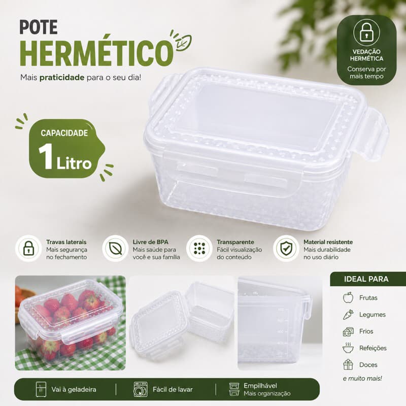 Pote Hermético Organizador com Travas Laterais