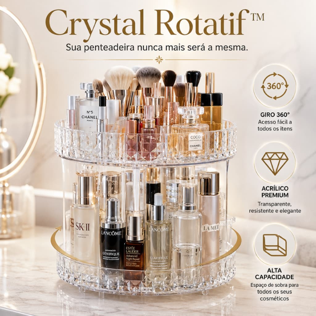 Organizador Giratório de Maquiagem 360° Porta Cosméticos Acrílico Transparente Multiuso Porta Perfumes Skincare Crystal
