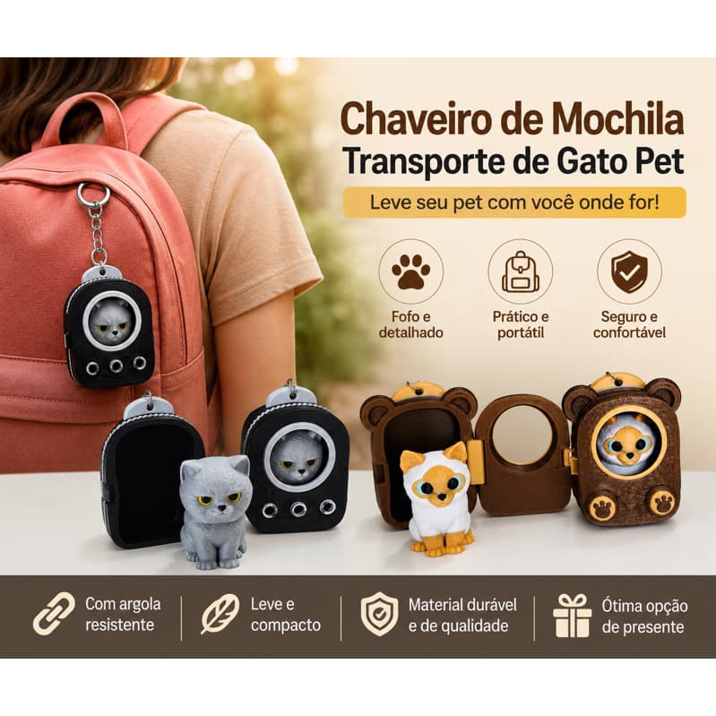 Chaveiro de Mochila Gato Pet Mini Transportadora Kawaii Chaveiro Decorativo Bolsa Mochila Presente Criativo