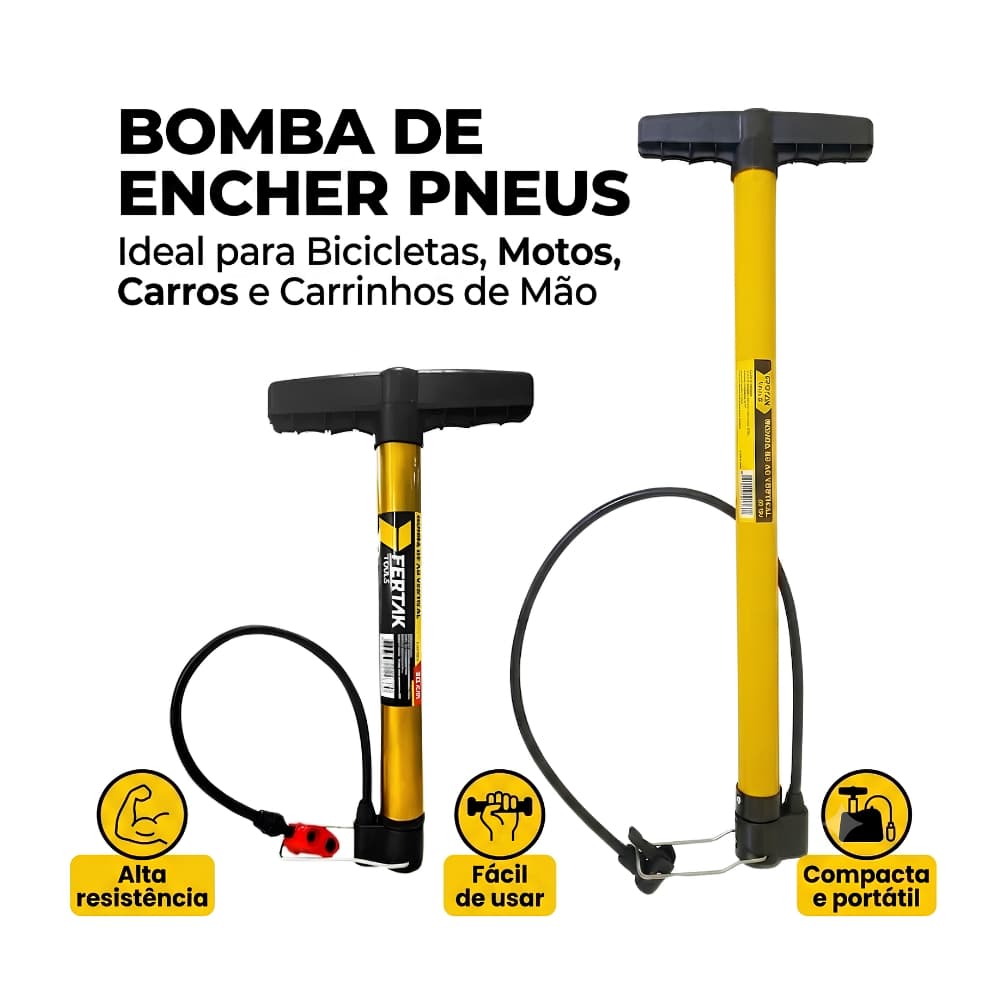 Bomba Para Encher Pneu De Bicicleta Carro Moto Bike de 30Cm e 50cm Fertak