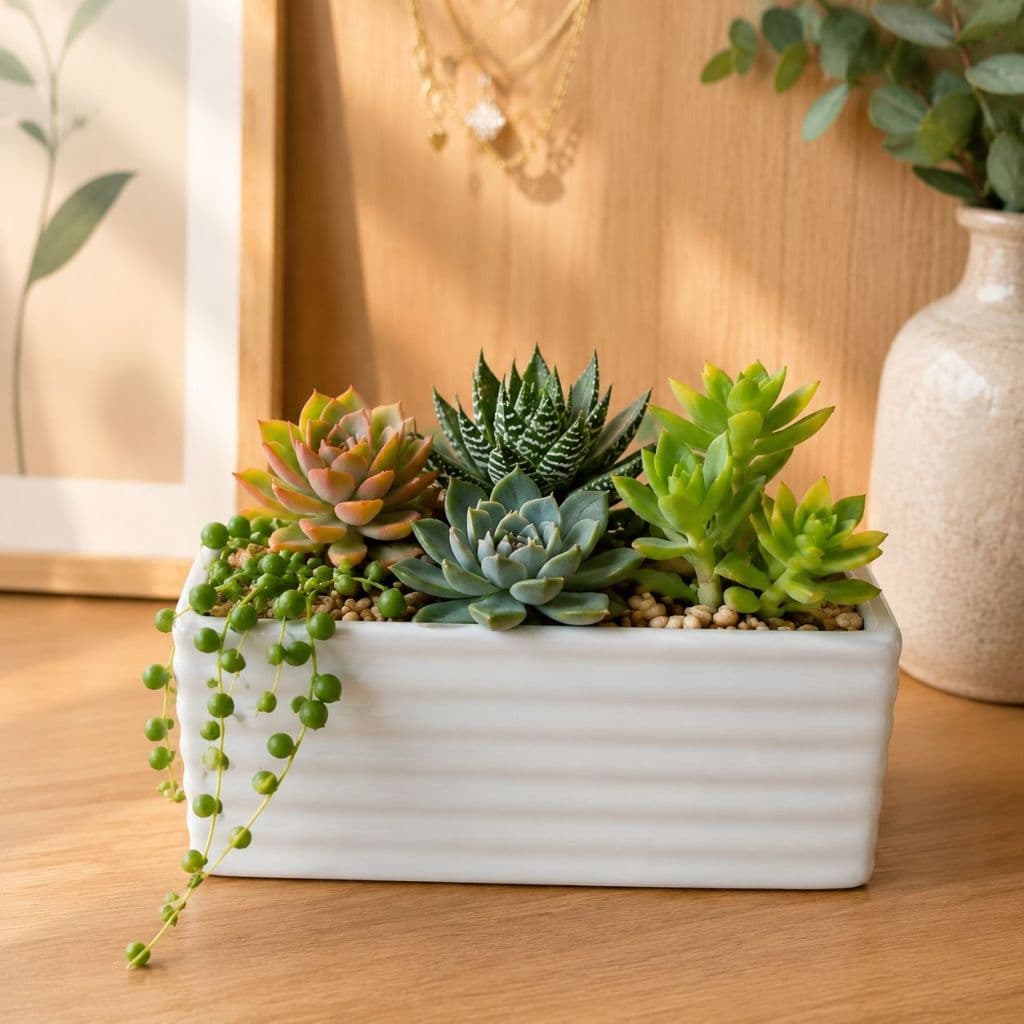 Vaso Cachepot Retangular de Cerâmica Branco Para Suculentas Mesa Nicho