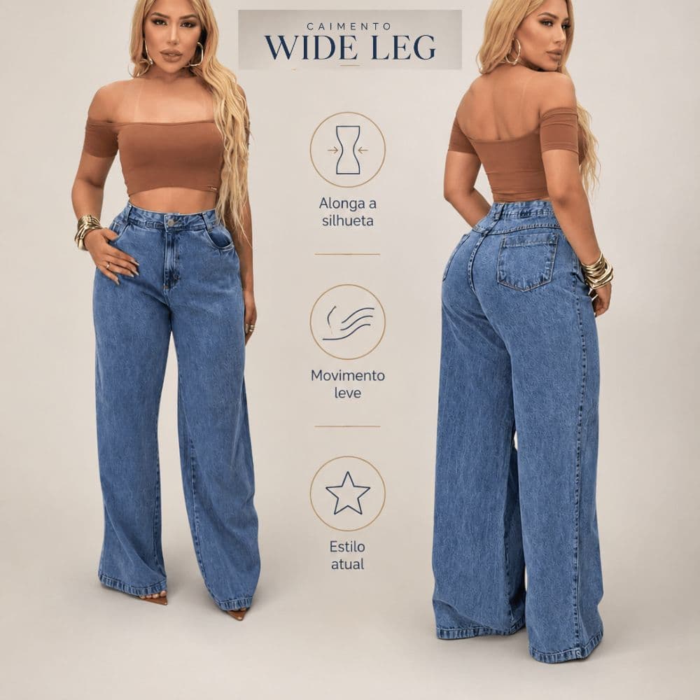 Calça Jeans Wide Leg Feminina Estilo Fashion  Calça Feminina Jeans Cintura Alta Calça Fashion