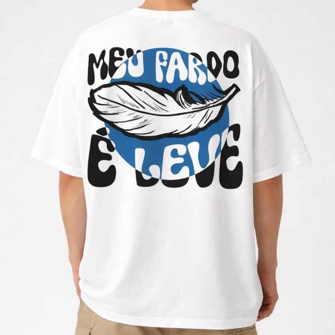 Camiseta Oversized Gospel Mateus 11:30 Meu Fardo é Leve Estampa Costas Streetwear Unissex