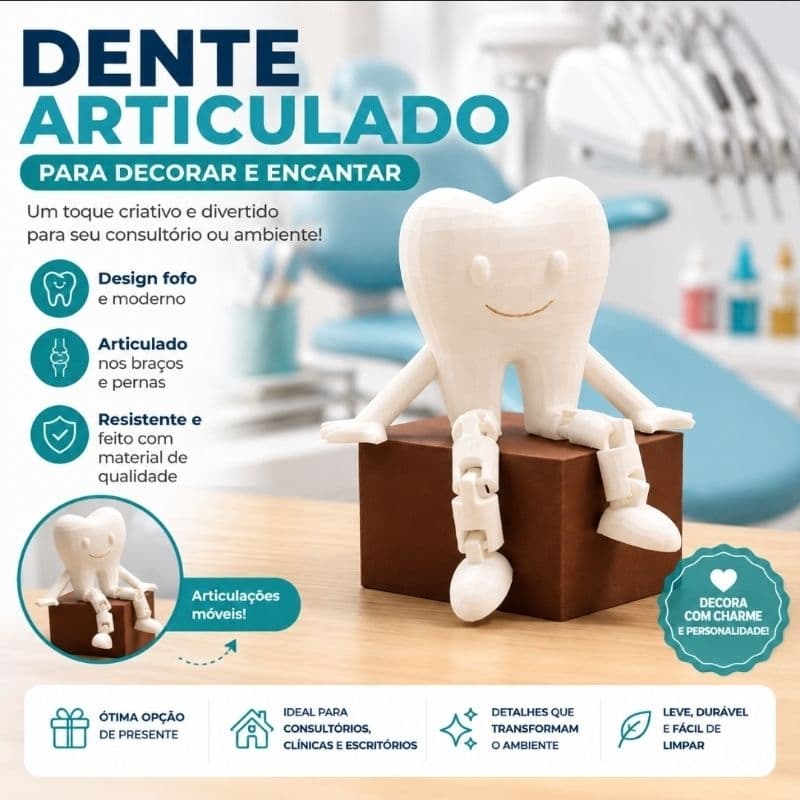🦷 Dente Articulado Decorativo Enfeite Criativo Modelo Flexível Decoração Mesa Escritório Presente Divertido
