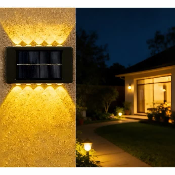 Kit 2 Slim Luminária Luz Quente Carregamento Solar Luz 6/10 LED para Área Externa, Jardim e Garagem, Impermeávl