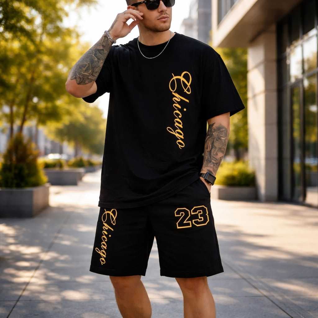 Kit Camiseta e Bermuda "Chicago 23 Amarelo conjunto  streetwear  Lançamento ESPECIAL PROMOCIONAL
